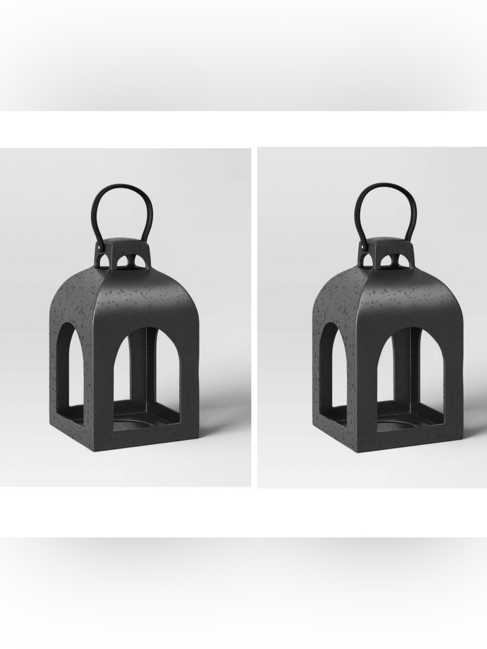 **Set of 2** Threshold 13.5x7.7" Pillar Cast Aluminum Black Lantern Studio McGee